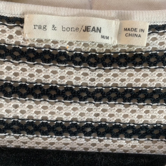 Rag and Bone Black White Stripe Semi-Sheer Cold Shoulder Sweater Size Medium - Picture 6 of 7